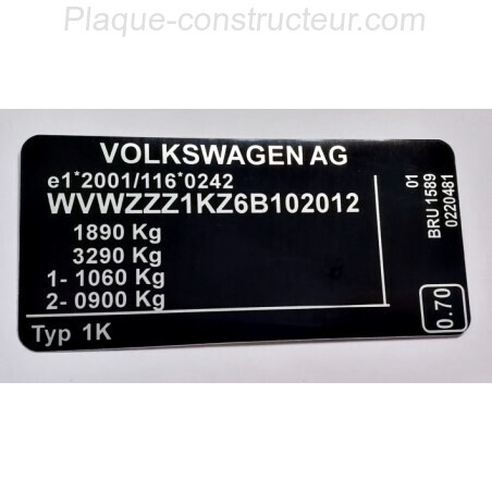 Plaque constructeur Volkswagen