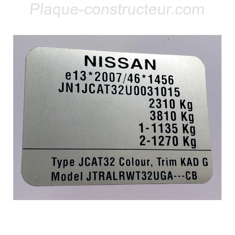Plaque constructeur Nissan